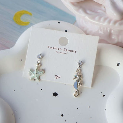 Clip-On Rhinestone Earring Starfish 925 Silver / Sterling Drop