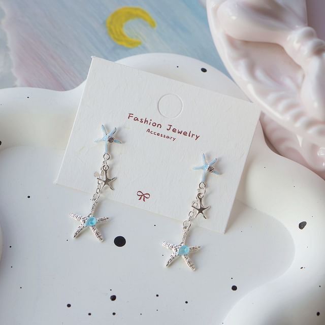 Clip-On Rhinestone Earring Starfish 925 Silver / Sterling Drop