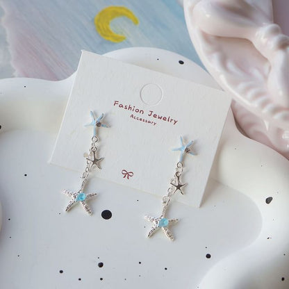 Clip-On Rhinestone Earring Starfish 925 Silver / Sterling Drop