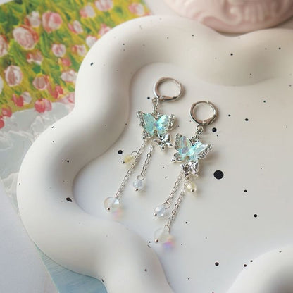 Earring Clip-On Sterling 925 Butterfly Drop Silver Bead /