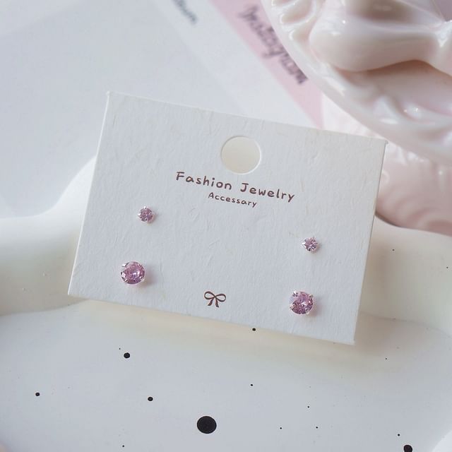 925 Silver Set of Stud Sterling Earring CZ 4: