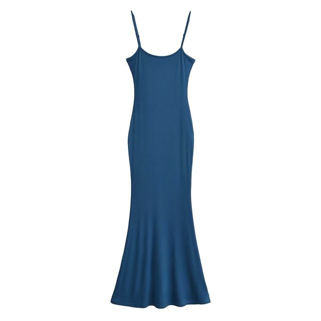 Scoop Neck Spaghetti Strap Plain Mermaid Maxi Dress