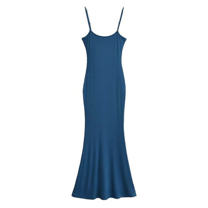 Scoop Neck Spaghetti Strap Plain Mermaid Maxi Dress