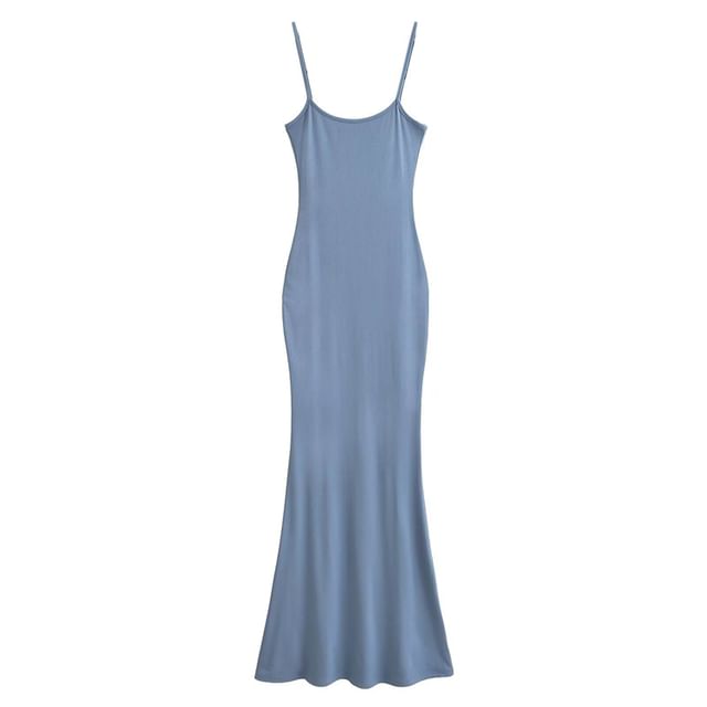 Scoop Neck Spaghetti Strap Plain Mermaid Maxi Dress