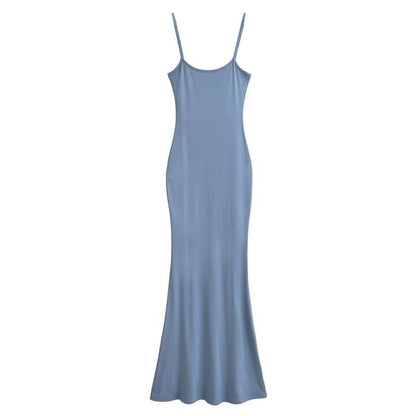 Scoop Neck Spaghetti Strap Plain Mermaid Maxi Dress