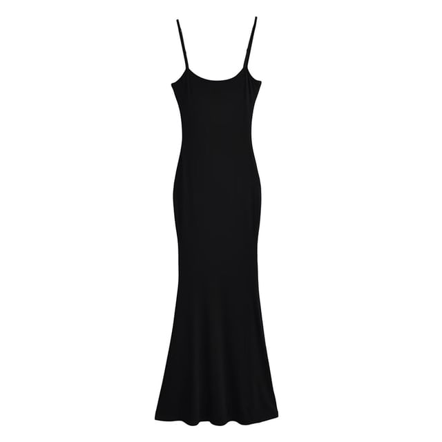 Scoop Neck Spaghetti Strap Plain Mermaid Maxi Dress