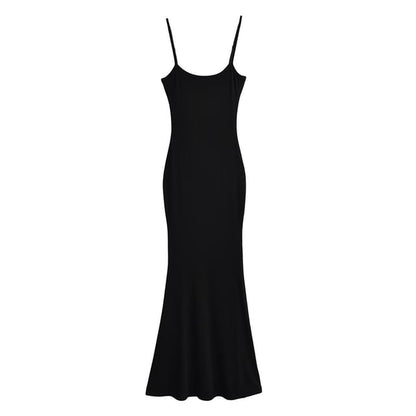 Scoop Neck Spaghetti Strap Plain Mermaid Maxi Dress