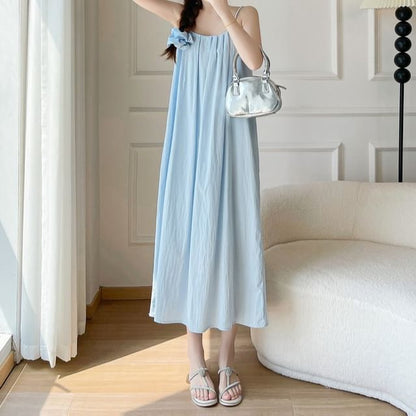 Scoop Neck Spaghetti Strap Plain A-Line Maxi Dress