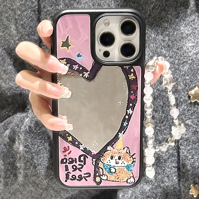 Strap Star Set Shape Heart / Bead Case Phone Mirror
