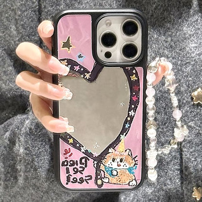 Strap Star Set Shape Heart / Bead Case Phone Mirror