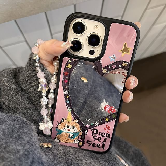 Strap Star Set Shape Heart / Bead Case Phone Mirror