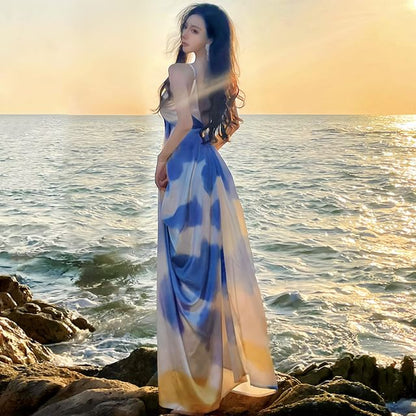 V-Neck Gradient Spaghetti Strap A-Line Maxi Dress