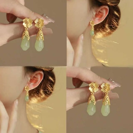 Faux Alloy Earring Drop Floral Gemstone