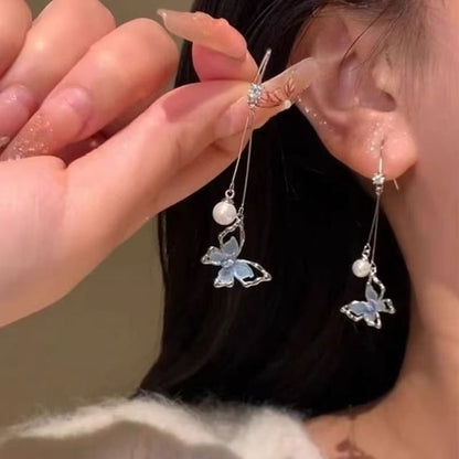 Dangle Pearl Butterfly Alloy Earring Faux