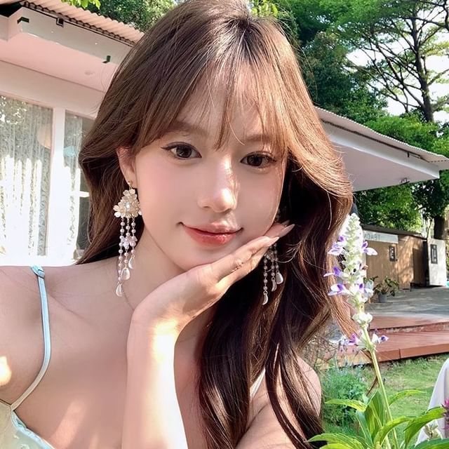 Floral Fringed Earring Alloy