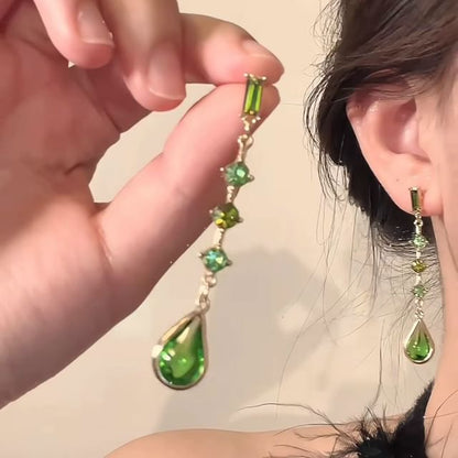 Faux Earring Dangle Droplet Alloy Crystal