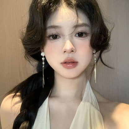 Pearl Floral Earring Alloy Threader Faux