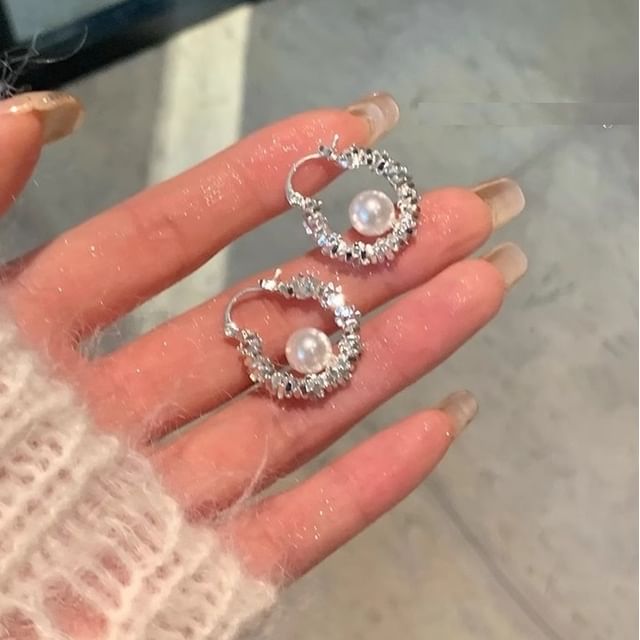 Beaded Pearl Hoop Earring Faux