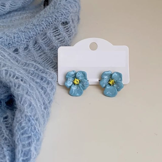 Earring Rhinestone Stud Enamel Flower