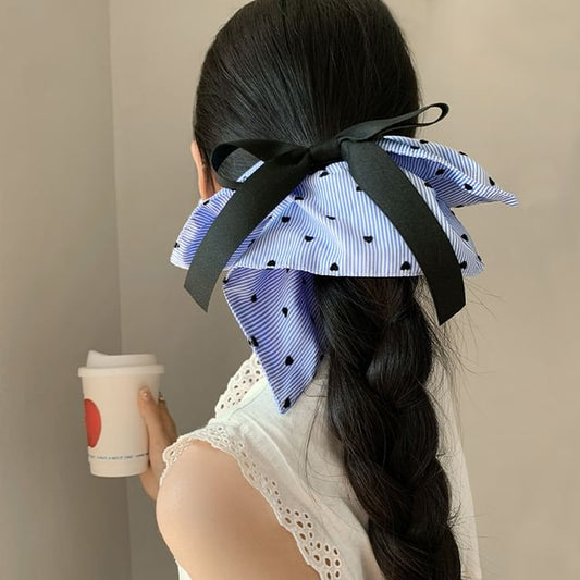 Scrunchie Bow Heart Print Striped