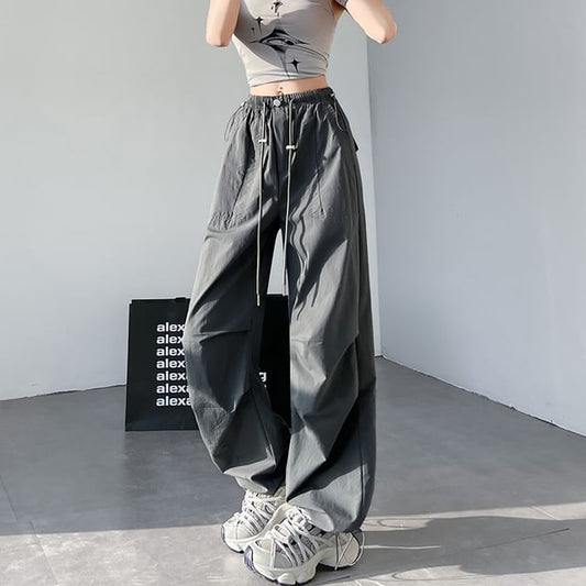 Elastic Waist Plain Baggy Cargo Pants