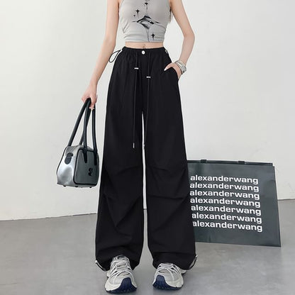 Elastic Waist Plain Baggy Cargo Pants