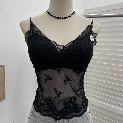 Padded Lace V-Neck Crop Camisole