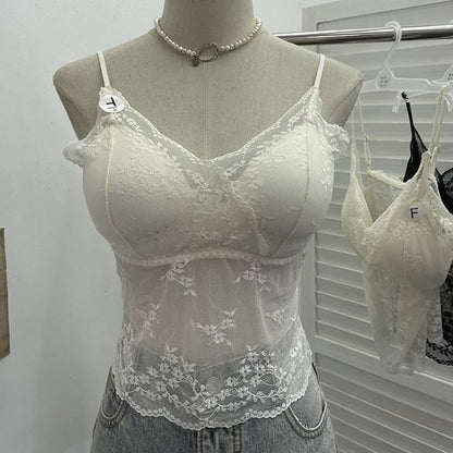 Padded Lace V-Neck Crop Camisole