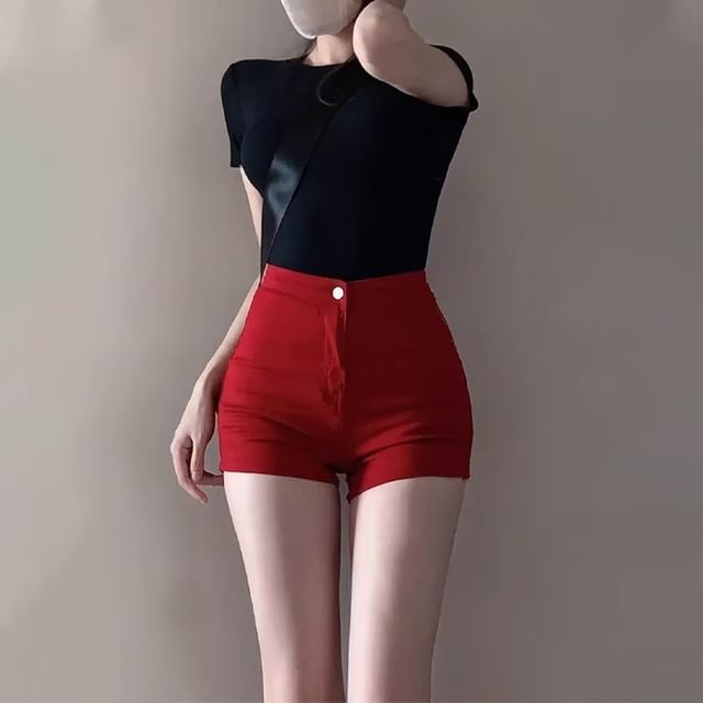 High Waist Plain Denim Shorts