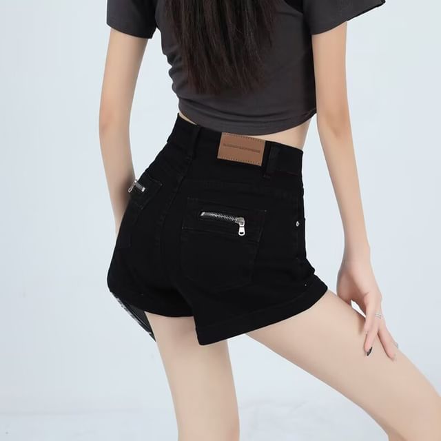 Mid Waist Denim Shorts