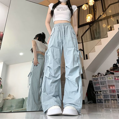 High Waist Plain Baggy Cargo Pants