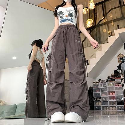 High Waist Plain Baggy Cargo Pants