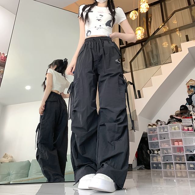 High Waist Plain Baggy Cargo Pants