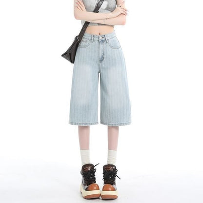 Mid Rise Washed Wide Leg Jorts
