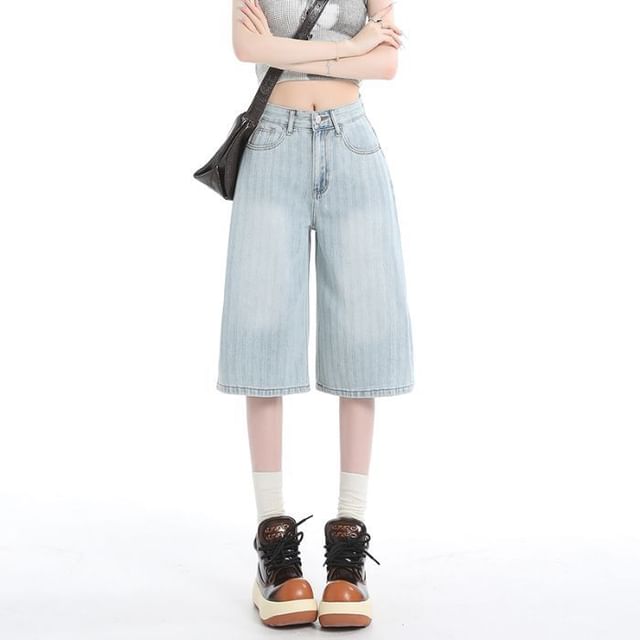 Mid Rise Washed Wide Leg Jorts