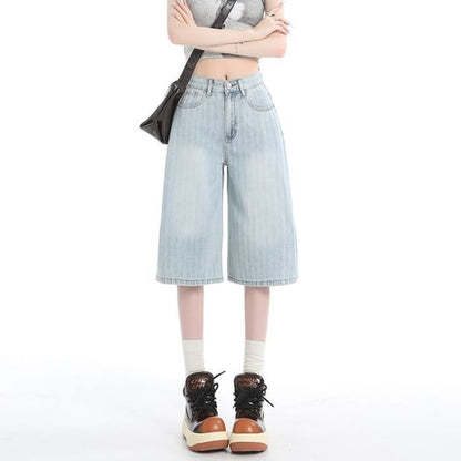 Mid Rise Washed Wide Leg Jorts