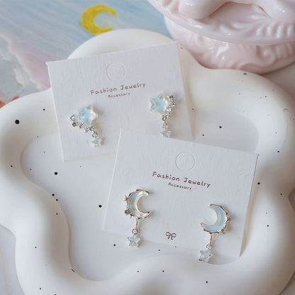 / Drop Crescent Star Earring