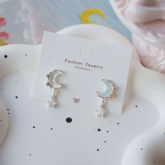 / Drop Crescent Star Earring