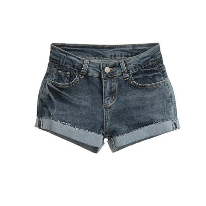 Low Rise Washed Frayed Denim Hot Pants