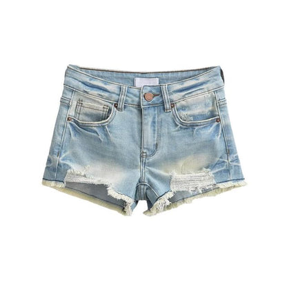 Low Rise Washed Frayed Distressed Denim Hot Pants