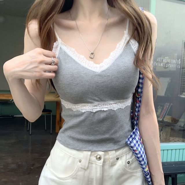 Padded Lace Trim Camisole Top