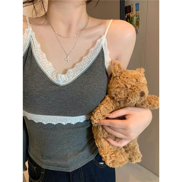 Padded Lace Trim Camisole Top