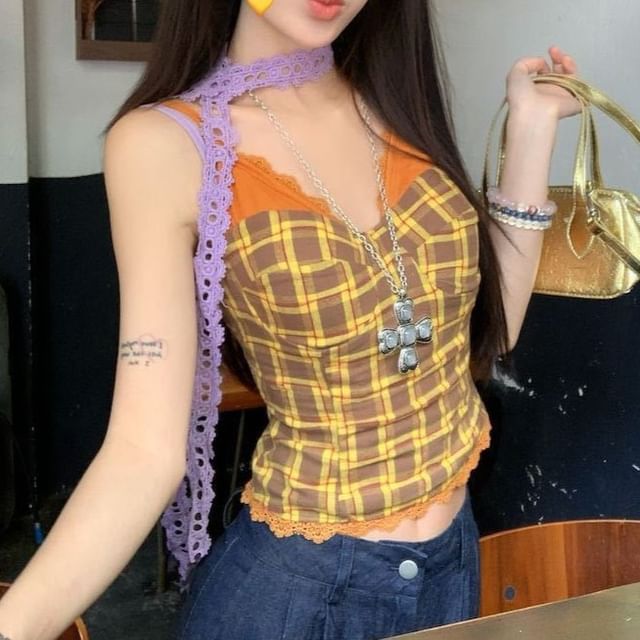 V-Neck Lace Trim Camisole