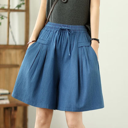 Drawstring Waist Washed Denim Shorts