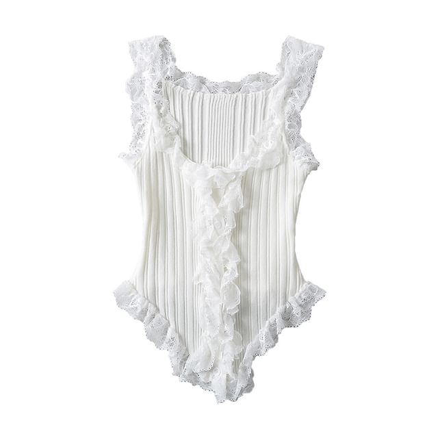 Scoop Neck Asymmetrical Lace Button Tank Top