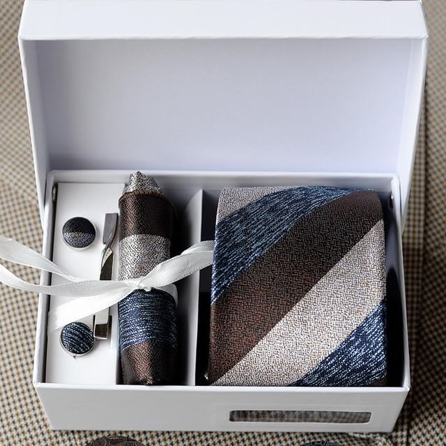 Set:  Neck Tie + Pocket Square + Tie Clip + Cufflinks (Various Designs)