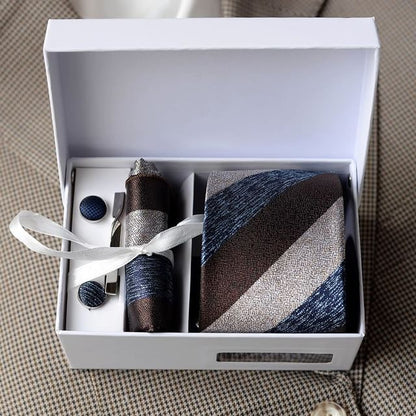 Set:  Neck Tie + Pocket Square + Tie Clip + Cufflinks (Various Designs)