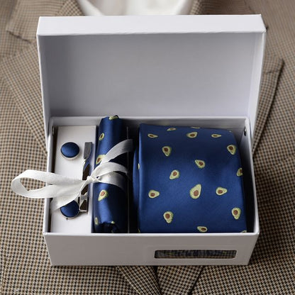 Set:  Neck Tie + Pocket Square + Tie Clip + Cufflinks (Various Designs)