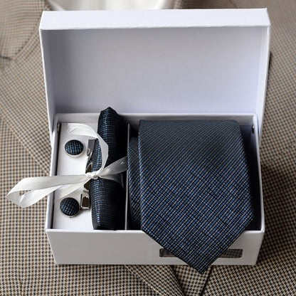 Set:  Neck Tie + Pocket Square + Tie Clip + Cufflinks (Various Designs)