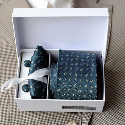 Set:  Neck Tie + Pocket Square + Tie Clip + Cufflinks (Various Designs)